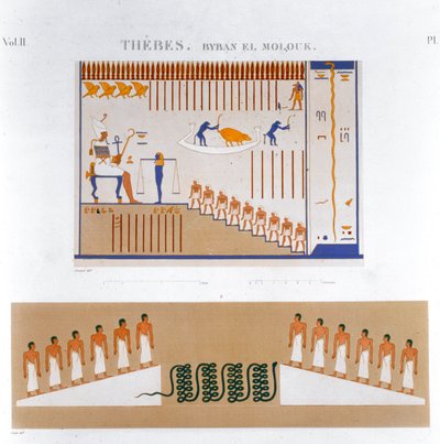 Kuvia freskoista Byban el Moloukista, Thebes, Egypti, 1822 tekijältä Jomard