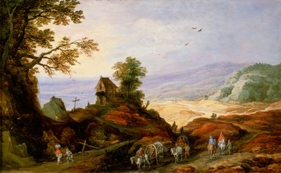 Maisema ja kappeli kukkulalla, 1500- tai 1600-luvun loppu tekijältä Joos de Momper the younger