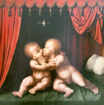 Meninos santos São João Batista e Cristo abraçados finlandeses tekijältä Joos van Cleve