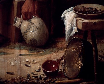 Kevät tai lounas simpukoita, Detail. (öljy paneelissa) tekijältä Joos van Craesbeeck