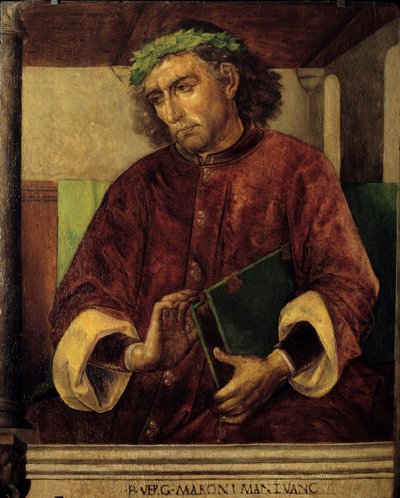 Vergilius (Virgilio, 70-19 eKr.), roomalaisen runoilijan ja kirjailijan muotokuva. Just Gentin maalaus (1435-1480) Ec. Flam tekijältä Joos van Gent (fl.1460 75)