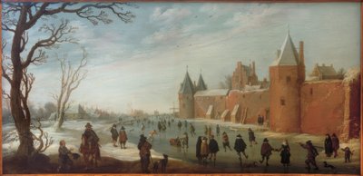 Luistelijat vallihaudassa tekijältä Joost Cornelisz. Droochsloot