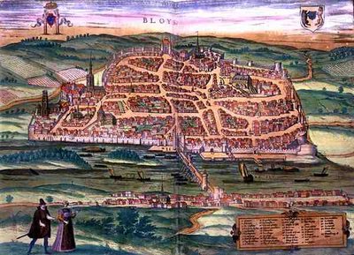 Bloisin kartta, Georg Braunin (1541-1622) ja Frans Hogenbergin (1535-90) Civitates Orbis Terrarum -teoksesta, n. 1572 (värikaiverrus) tekijältä Joris (after) Hoefnagel