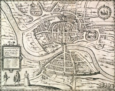 Bristolin kartta, Georg Braunin (1541-1622) ja Frans Hogenbergin (1535-90) Civitates Orbis Terrarum -teoksesta 1581 (kaiverrus) tekijältä Joris (after) Hoefnagel