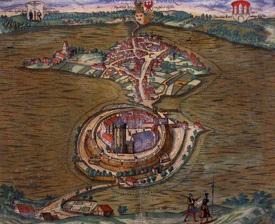 Ratzeburgin kartta, Georg Braunin (1541-1622) ja Frans Hogenbergin (1535-90) teoksesta Civitates Orbis Terrarum 1588 (värinen kaiverrus) tekijältä Joris (after) Hoefnagel