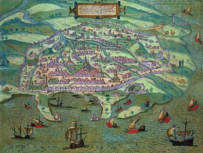 Aleksandrian kartta, Georg Braunin (1541-1622) ja Frans Hogenbergin (1535-90) Civitates Orbis Terrarum -teoksesta, n. 1572 tekijältä Joris Hoefnagel
