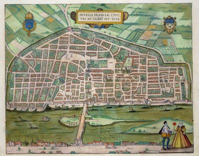Aurelian kartta, Georg Braunin (1541-1622) ja Frans Hogenbergin (1535-90) Civitates Orbis Terrarum -julkaisusta n. 1572-1617 tekijältä Joris Hoefnagel