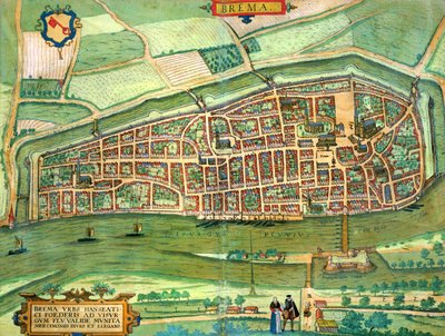 Bremenin kartta, Georg Braunin (1541-1622) ja Frans Hogenbergin (1535-90) "Maailman kaupungeista" n. 1572-1617 tekijältä Joris Hoefnagel