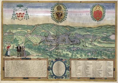 Liegen kartta, Georg Braunin (1541-1622) ja Frans Hogenburgin (1535-90) julkaisusta "Maailman kaupungit", n. 1572 tekijältä Joris Hoefnagel