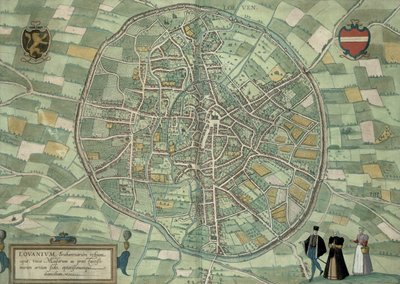 Louvainin kartta, Georg Braunin (1541-1622) ja Frans Hogenbergin (1535-90) julkaisusta "Maailman kaupungit" n. 1572-1617 tekijältä Joris Hoefnagel