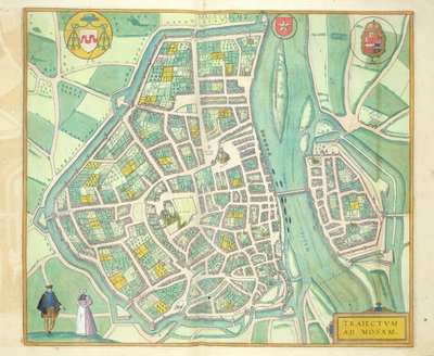 Maastrichtin kartta, Georg Braunin (1541-1622) ja Frans Hogenbergin (1535-90) Civitates Orbis Terrarum -julkaisusta n. 1572-1617 tekijältä Joris Hoefnagel