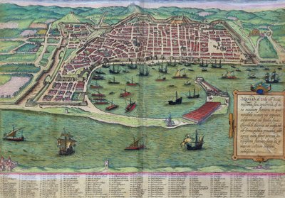 Messinan kartta, Georg Braunin (1541-1622) ja Frans Hogenbergin (1535-90) julkaisusta "Maailman kaupungit", n. 1572 tekijältä Joris Hoefnagel