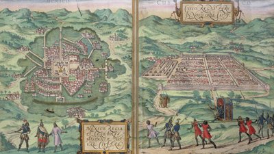 Georg Braunin (1541-1622) ja Frans Hogenbergin (1535-90) "Civitates Orbis Terrarum" -kartta Meksikosta ja Cuzcosta, noin 1572. tekijältä Joris Hoefnagel