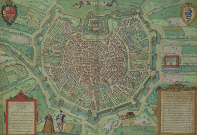 Milanon kartta, Georg Braunin (1541-1622) ja Frans Hogenburgin (1535-90) Civitates Orbis Terrarum -teoksesta, n. 1572 tekijältä Joris Hoefnagel