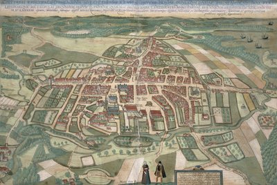 Georg Braunin (1541-1622) ja Frans Hogenbergin (1535-90) "Civitates Orbis Terrarum" -teoksesta peräisin oleva Odensen kartta 1597. tekijältä Joris Hoefnagel