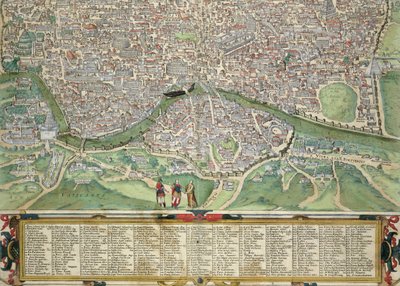 Rooman kartta, Georg Braunin (1541-1622) ja Frans Hogenbergin (1535-90) Civitates Orbis Terrarumista n. 1572-1617 (katso 138955) tekijältä Joris Hoefnagel