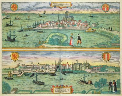 Rotterdamin ja Goudan kartta, Georg Braunin (1541-1622) ja Frans Hogenbergin (1535-90) Civitates Orbis Terrarum -julkaisusta n. 1572-1617 tekijältä Joris Hoefnagel