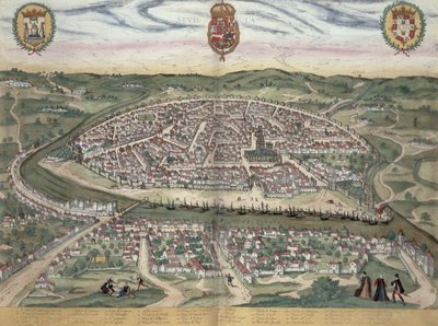Sevillan kartta, Georg Braunin (1541-1622) ja Frans Hogenbergin (1535-90) Civitates Orbis Terrarum -julkaisusta n. 1572-1617 tekijältä Joris Hoefnagel