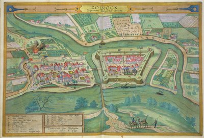 Georg Braunin (1541-1622) ja Frans Hogenbergin (1535-90) "Civitates Orbis Terrarum" -teoksesta peräisin oleva Szolnokin kartta 1617. tekijältä Joris Hoefnagel