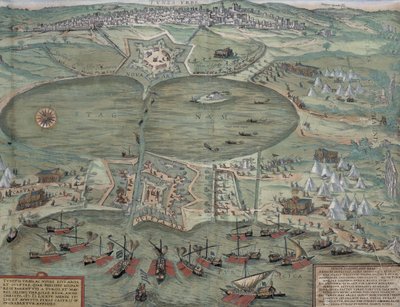 Tunisin kartta, Georg Braunin (1541-1622) ja Frans Hogenbergin (1535-90) Civitates Orbis Terrarumista, 1574 tekijältä Joris Hoefnagel