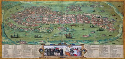 Venetsian kartta, Georg Braunin (1541-1622) ja Frans Hogenbergin (1535-90) Civitates Orbis Terrarum -teoksesta, n. 1572 tekijältä Joris Hoefnagel