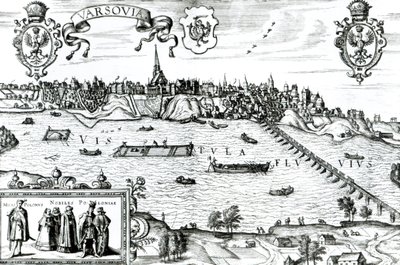 Varsovan kartta, Georg Braunin (1541-1622) ja Frans Hogenbergin (1535-90) Civitates Orbis Terrarumista c.1572-1617 tekijältä Joris Hoefnagel