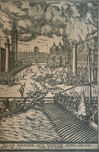 Dogesien palatsin palaminen, 1578, 1925. tekijältä Joris Hoefnagel