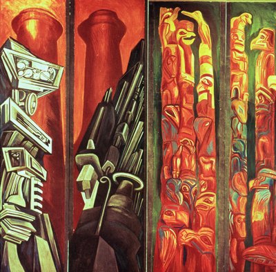 Koristeellinen paneeli III, The Epic of American Civilization tekijältä José Clemente Orozco