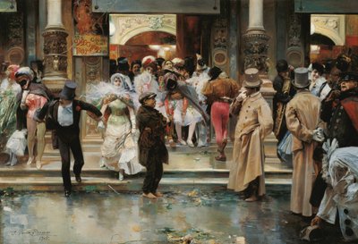 Naamiapallon jättäminen - Garcia y Ramos, Jose (1852-1912) - 1905 - Öljy kankaalle - 70,5x104,1 - Museo Carmen Thyssen, Málaga tekijältä José García Ramos