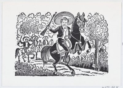 Vallankumouksellinen sotilas ratsain kiväärin kanssa Heraclio Bernal, n. 1880-1910, n. 1880-1910. tekijältä José Guadalupe Posada