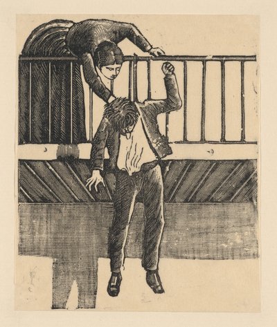 Nainen löytää miehen, joka on tehnyt itsemurhan hirttämällä itsensä baliin..., n. 1900-1910. tekijältä José Guadalupe Posada