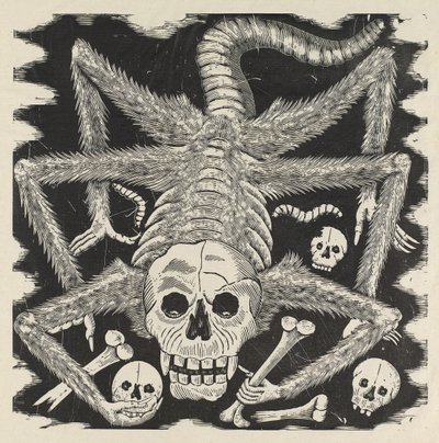 Calavera huertista, n. 1914, painettu 1930 (valokuvareliefi kaiverrus) tekijältä José Guadalupe Posada