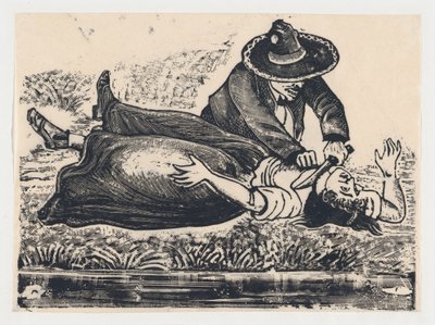 Francisco Guerrero, liivien valmistaja ja katkaisi kurkun, murhasi naisen, n. 19..., n. 1905-1910. tekijältä José Guadalupe Posada