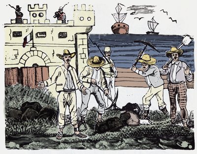 Meksikon vallankumous (1910-1920): Vankien ryhmät pakkotyössä - Jose Guadalupe Posada (1852-1913) ksylografia tekijältä José Guadalupe Posada