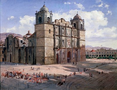 Näkymä Oaxacan katedraalista, Meksikosta (maalaus tekijältä José María Velasco