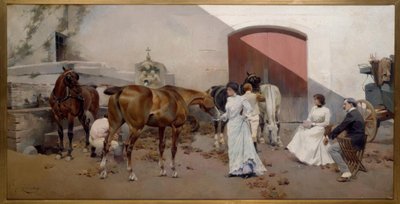 J. Cusachs y Cusachs, Pferdewechsel / Gemälde, 1901 tekijältä Jose Cusachs y Cusachs