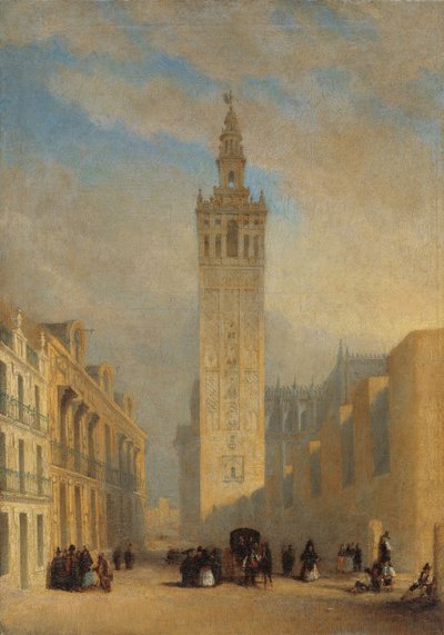 Giralda nähtynä Calle Placentinesistä - Dominguez Becquer, Jose (1805-1841) - noin 1836 - Öljy kankaalle - 57,4x40,2 - Museo Carmen Thyssen, Málaga tekijältä José Domínguez Bécquer
