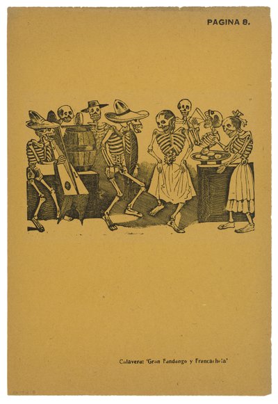 El jarabe de ultratumba, n. 1910, painettu 1943 (valokuvareliefi etsaus kaiverruksella) tekijältä José Guadalupe Posada