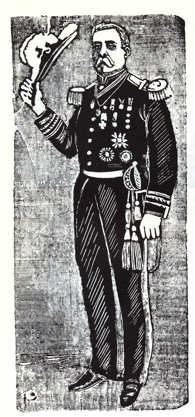 Porfirio Diazin (1828-1915), Meksikon tasavallan presidentin muotokuva. Jose Guadalupe Innin (1852-1913) ksylografia. tekijältä José Guadalupe Posada