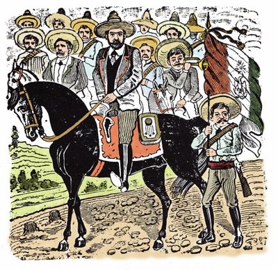 Meksikon vallankumous (1910-1920): Francisco Indalecio Maderon (1873-1913) muotokuva Meksikon vallankumouksellisesta. Jose Guadalupe Innin (1852-1913) ksylografia. tekijältä José Guadalupe Posada