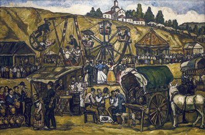 GUTIERREZ SOLANA, Jose (1886-1945). Festivaali San Isidron niityllä Madridissa (juhla San Isidoron niityllä Madridissa). 1933. Öljy kankaalle. Yksityiskokoelma. tekijältä Jose Gutierrez Solana