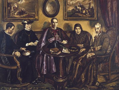 GUTIERREZ SOLANA, Jose (1886-1945). Piispan vierailu. 1926. (161 x 211 cm). Öljy kankaalle. ESPANJA. MADRID (AUTONOMINEN YHTEISÖ). Madrid. Reina Sofia -taidekeskus Kansallismuseo tekijältä Jose Gutierrez Solana