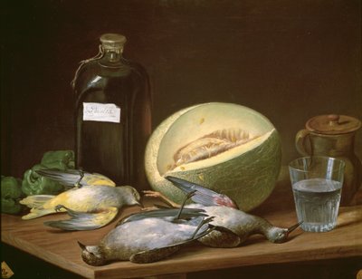 131-0059638 Asetelma melonin ja lintujen kanssa tekijältä Jose Lopez Enguidanos