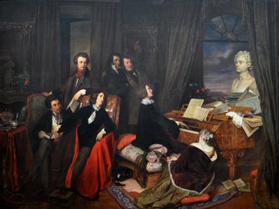 Franz Liszt fantasioi pianon ääressä, 1840 tekijältä Josef Danhauser