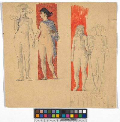 Vier Frauenakte (Studie zum Ferdinand Raimund Zyklus im Schloss Kogl, Attergau?) tekijältä Josef Engelhart
