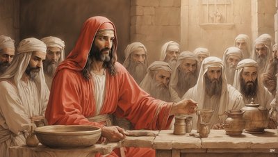 Jeesus_kertoo palvelijoille_täyttää vesiastiat_Kanaanin häät_02 tekijältä Josef Johann Michel