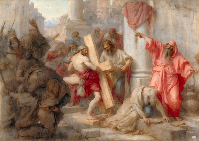 Jeesus kantaa ristiä Jerusalemin läpi _01 tekijältä Josef Johann Michel