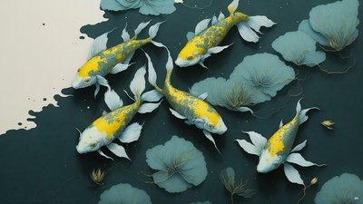 mustemaalaus: Koi-Karpfish_gold_02 tekijältä Josef Johann Michel