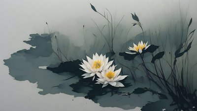 mustemaalaus: water-lillies_01 tekijältä Josef Johann Michel