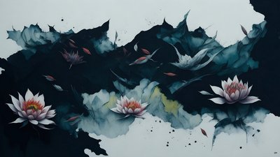 mustemaalaus: waterlili-black_02 tekijältä Josef Johann Michel